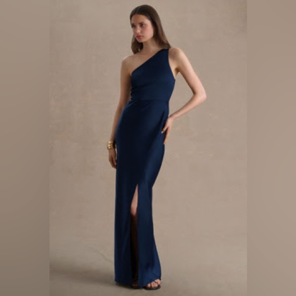 BHLDN DYLAN ONE-SHOULDER SATIN SIDE-SLIT GOWN